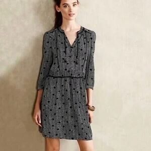 ANTHROPOLOGIE Maeve Galan Black Chevron Shift Dress XS